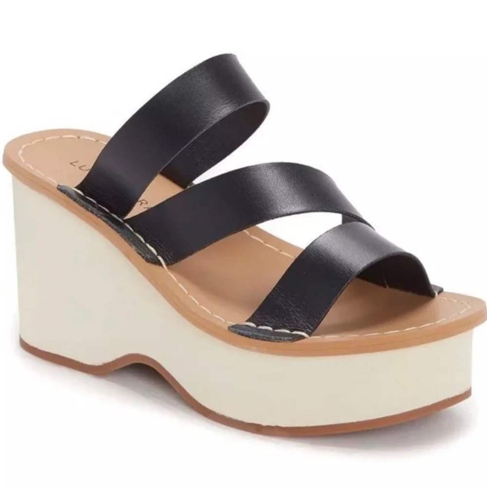 Women's Black Platform Sandals Lucky Brand Mimya Wedge Sandals size 9